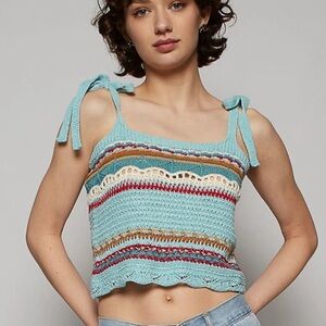 POL Colorful Striped Knit Crop Top